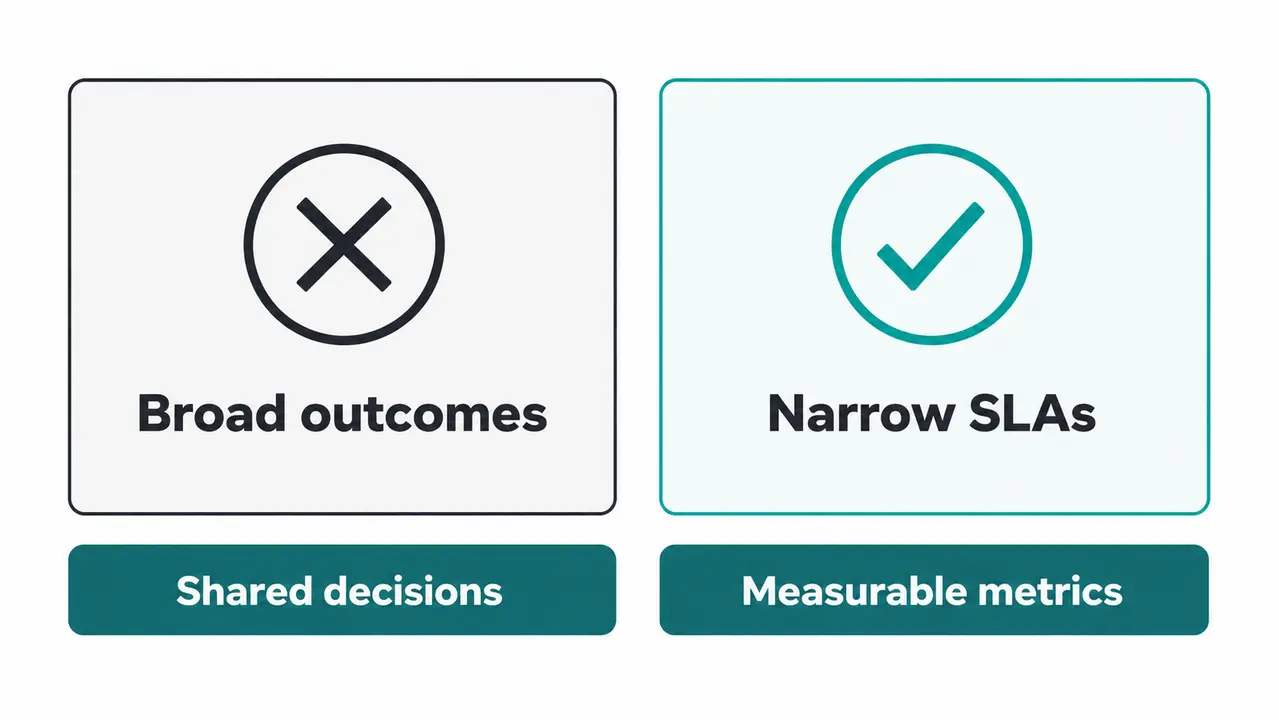 Outcome based delivery is rare for custom software for a reason
