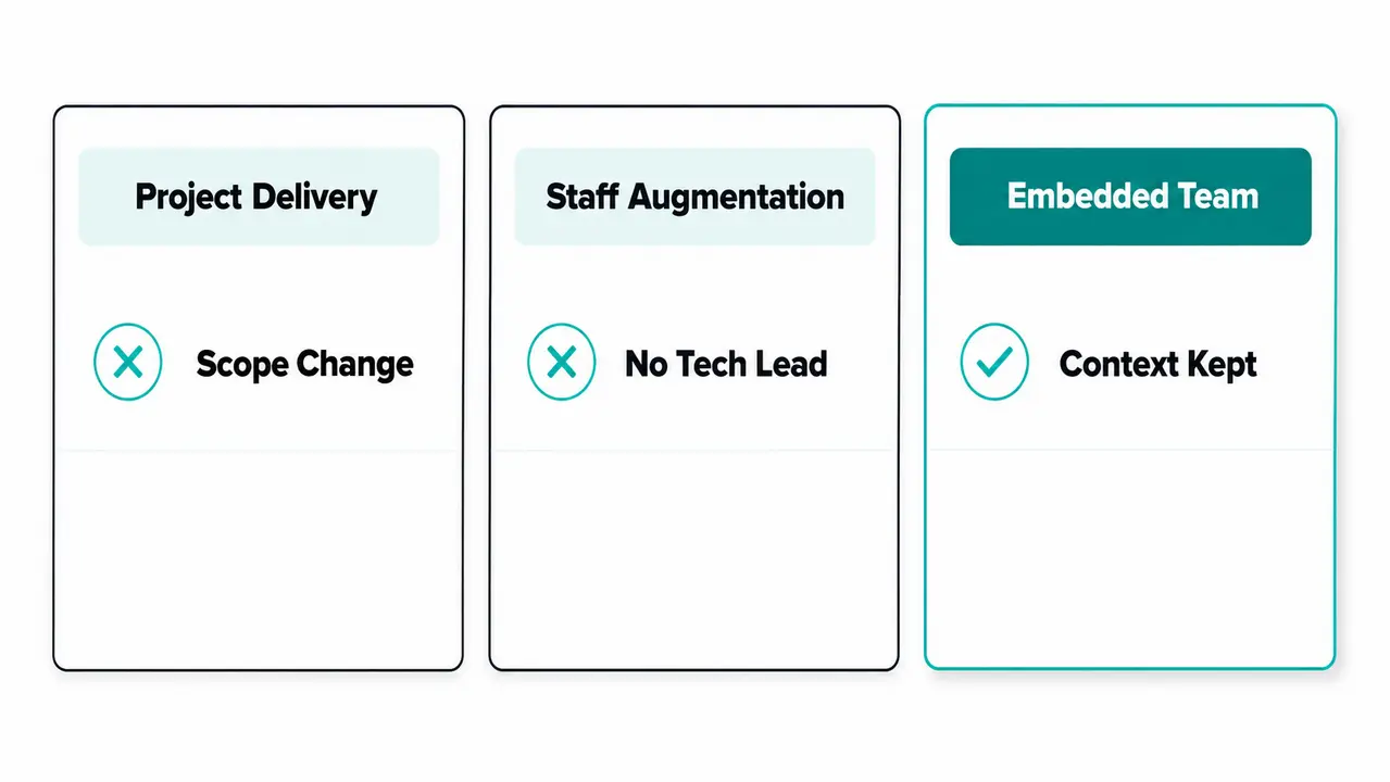 Three engagement models and what breaks in each